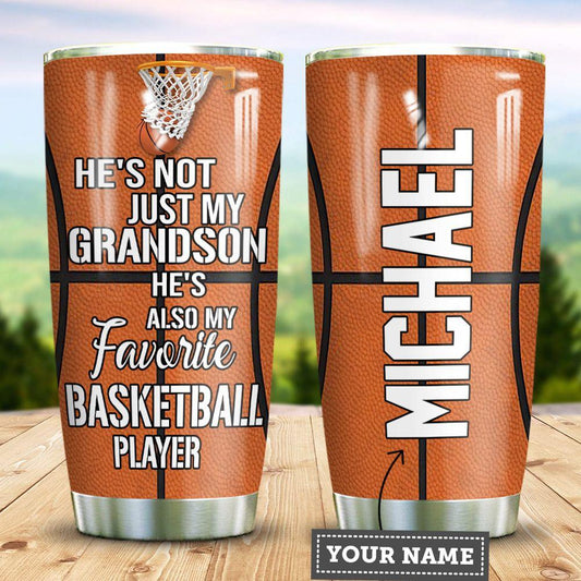 Personalized Basketball To My Grandson Stainless Steel Tumbler Cups Drinkware 20oz - MostSuit