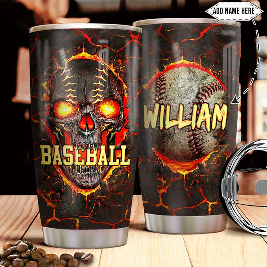 Baseball Skull Personalized Stainless Steel Tumbler Cups Drinkware 20oz - MostSuit