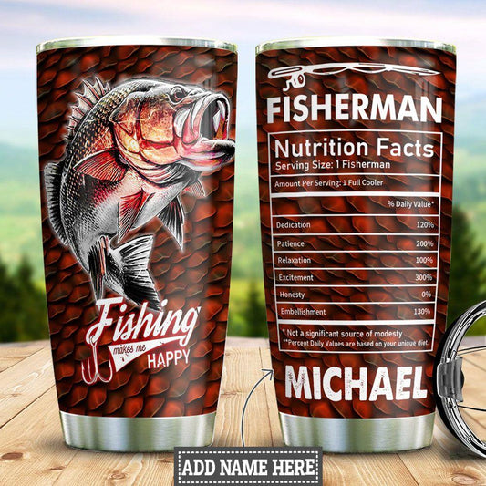Personalized Fishing Nutrition Facts Fishing Rod Fishing Tackle Stainless Steel Tumbler Cups Drinkware 20oz - MostSuit