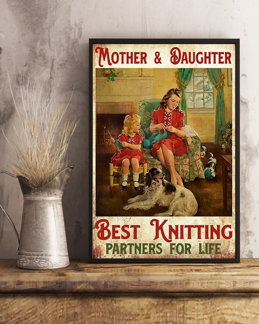 Mother And Daughter Best Knitting Partners Vertical Canvas And Poster | Wall Decor
