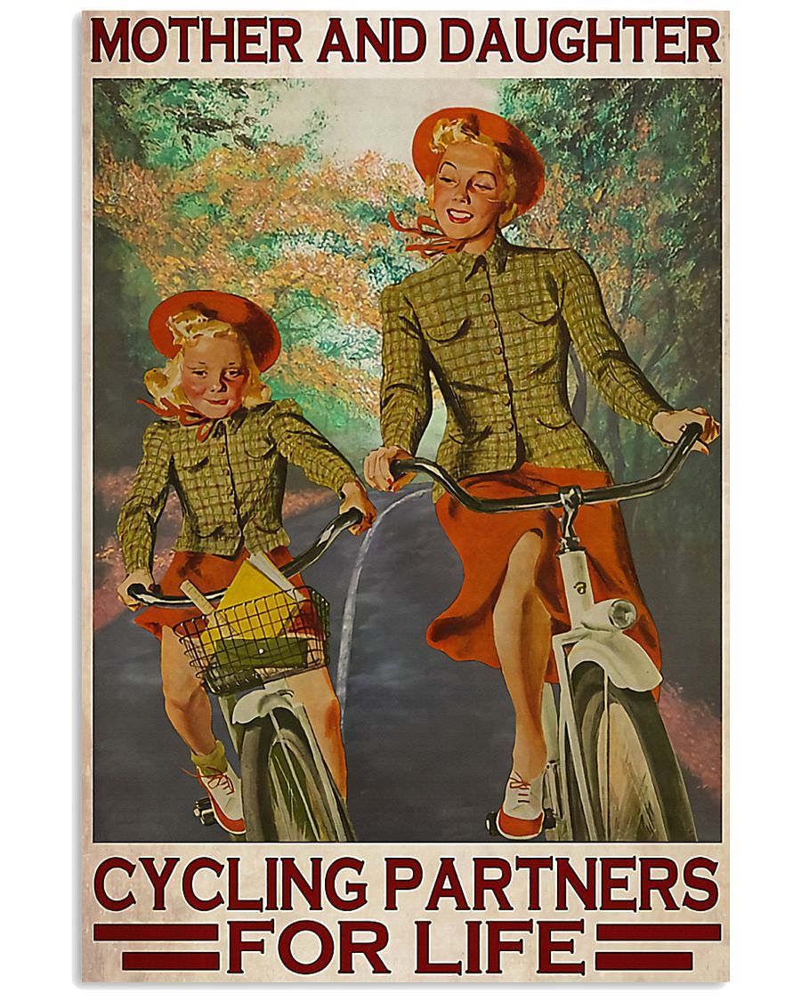 Cycling Mother And Daughter Vertical Canvas And Poster | Wall Decor
