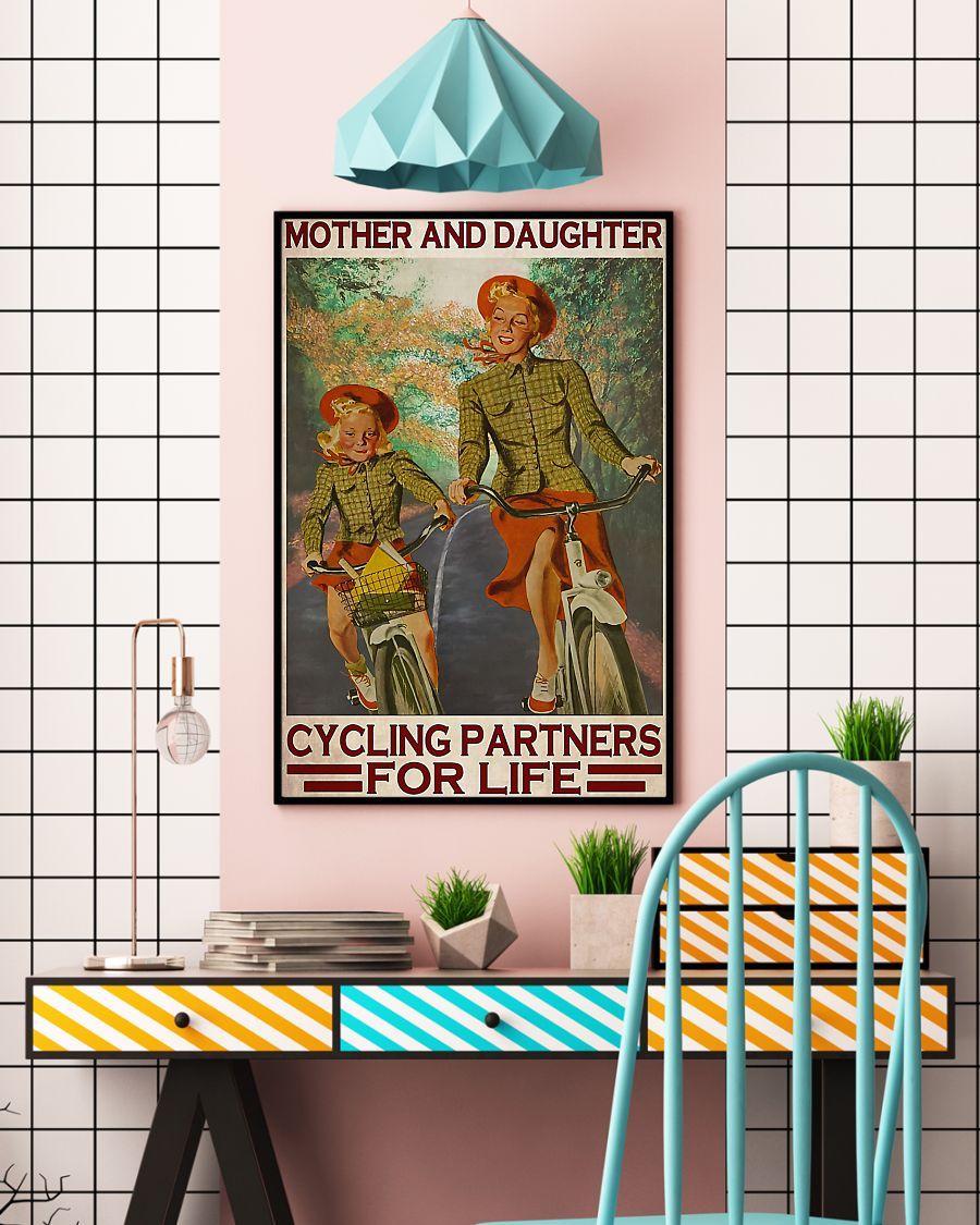 Cycling Mother And Daughter Vertical Canvas And Poster | Wall Decor