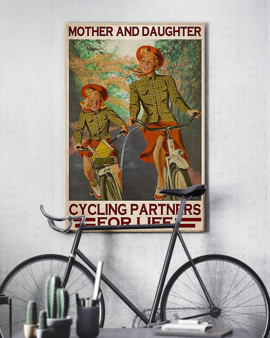 Cycling Mother And Daughter Vertical Canvas And Poster | Wall Decor