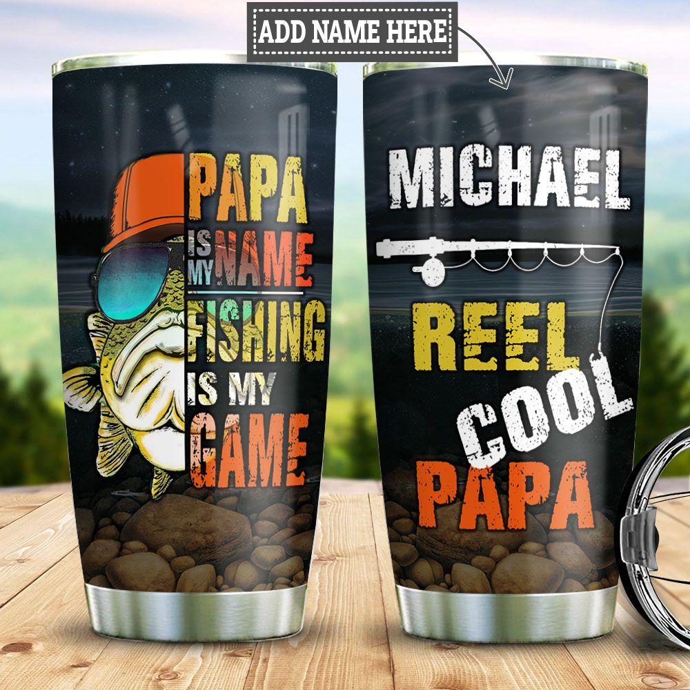 Personalized Fishing Papa Fishing Rod Fishing Tackle Stainless Steel Tumbler Cups Drinkware 20oz - MostSuit