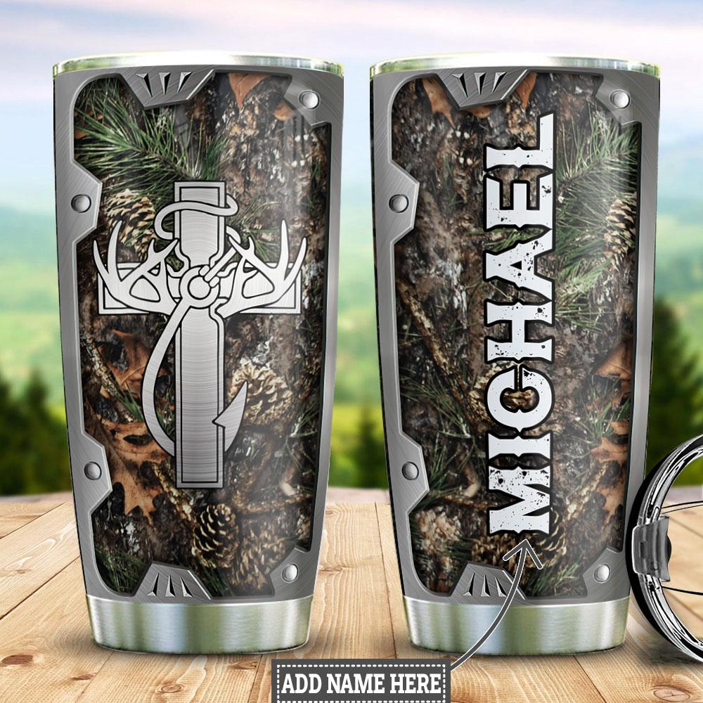 Personalized Hunting Fishing Faith Metal Style Fishing Rod Fishing Tackle Stainless Steel Tumbler Cups Drinkware 20oz - MostSuit