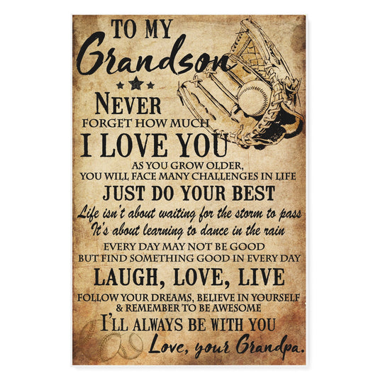 Baseball To My Grandson Laugh Love Live Canvas And Poster | Wall Decor Visual Art
