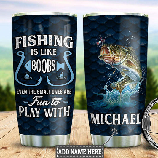 Personalized Fishing Fun Fishing Rod Fishing Tackle Stainless Steel Tumbler Cups Drinkware 20oz - MostSuit