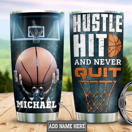 Personalized Basketball Hustle Hit Stainless Steel Tumbler Cups Drinkware 20oz - MostSuit
