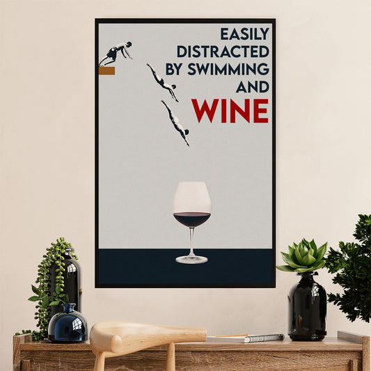 Swimming Poster Room Wall Art | Distracted By Swimming and Wine | Gift for Swimmer
