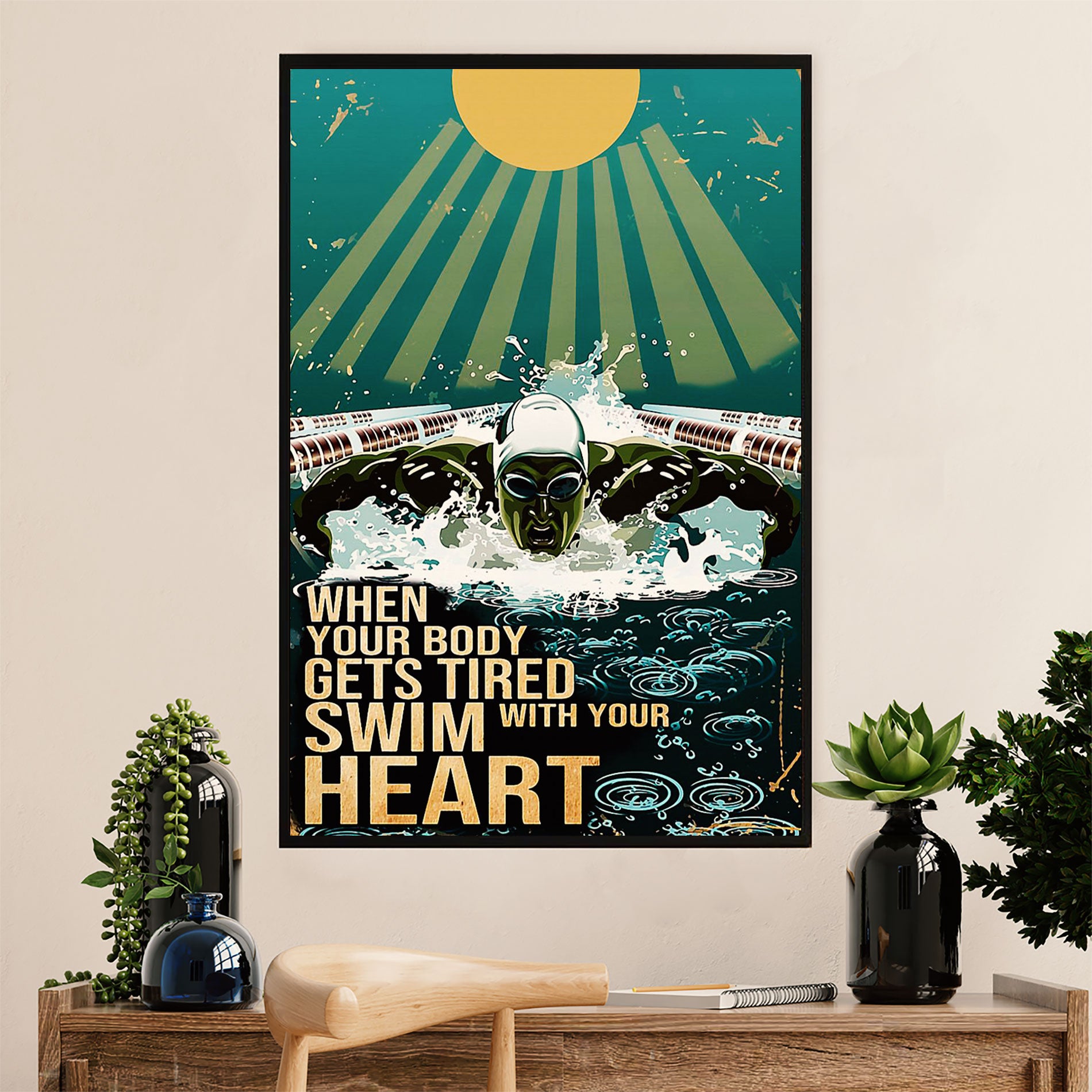 Swimming Poster Room Wall Art | Swim With Your Heart | Gift for Swimmer