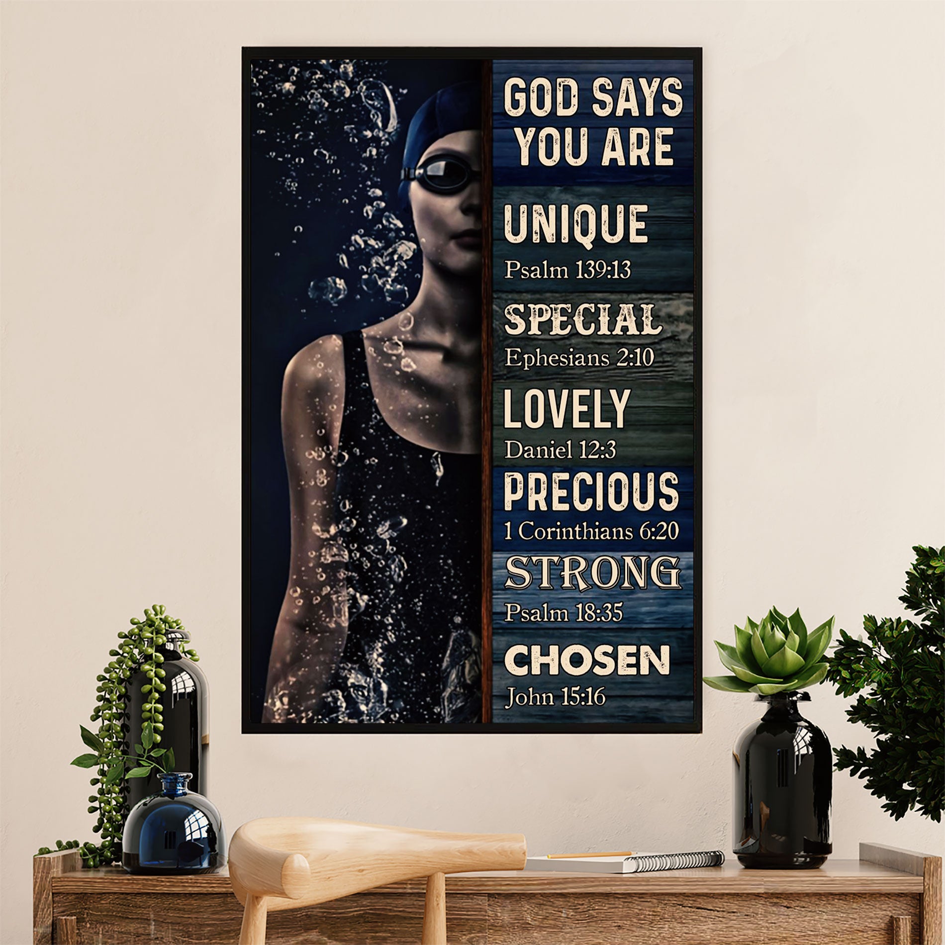 Swimming Poster Room Wall Art | God Says You Are | Gift for Swimmer