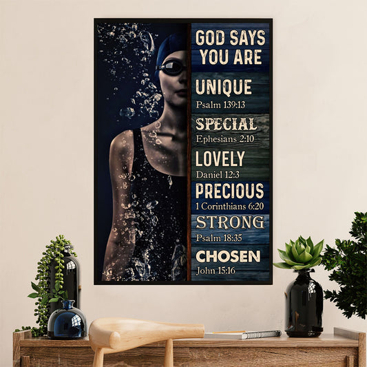 Swimming Poster Room Wall Art | God Says You Are | Gift for Swimmer