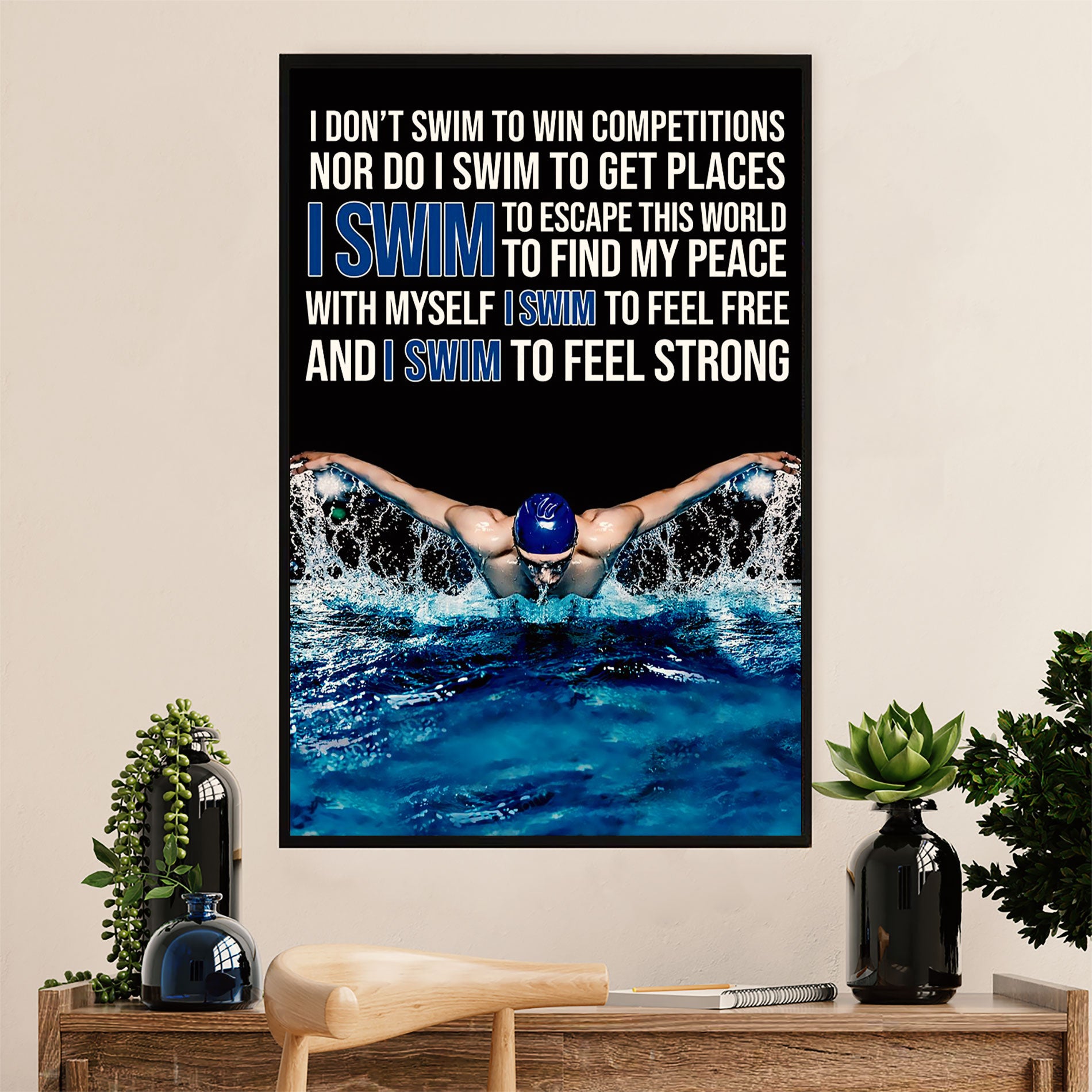 Swimming Poster Room Wall Art | Swim To Feel Free | Gift for Swimmer