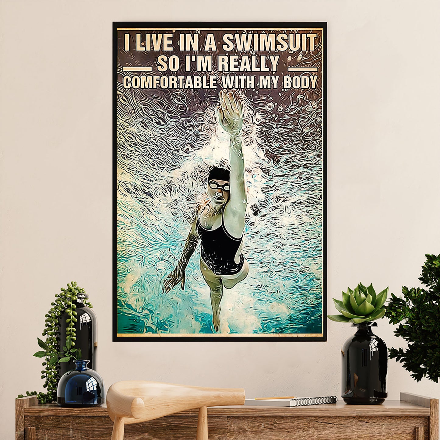 Swimming Poster Room Wall Art | Live In A Swimsuit | Gift for Swimmer