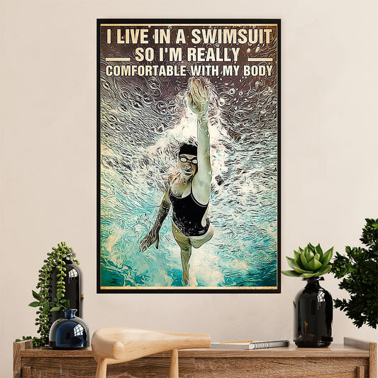 Swimming Poster Room Wall Art | Live In A Swimsuit | Gift for Swimmer