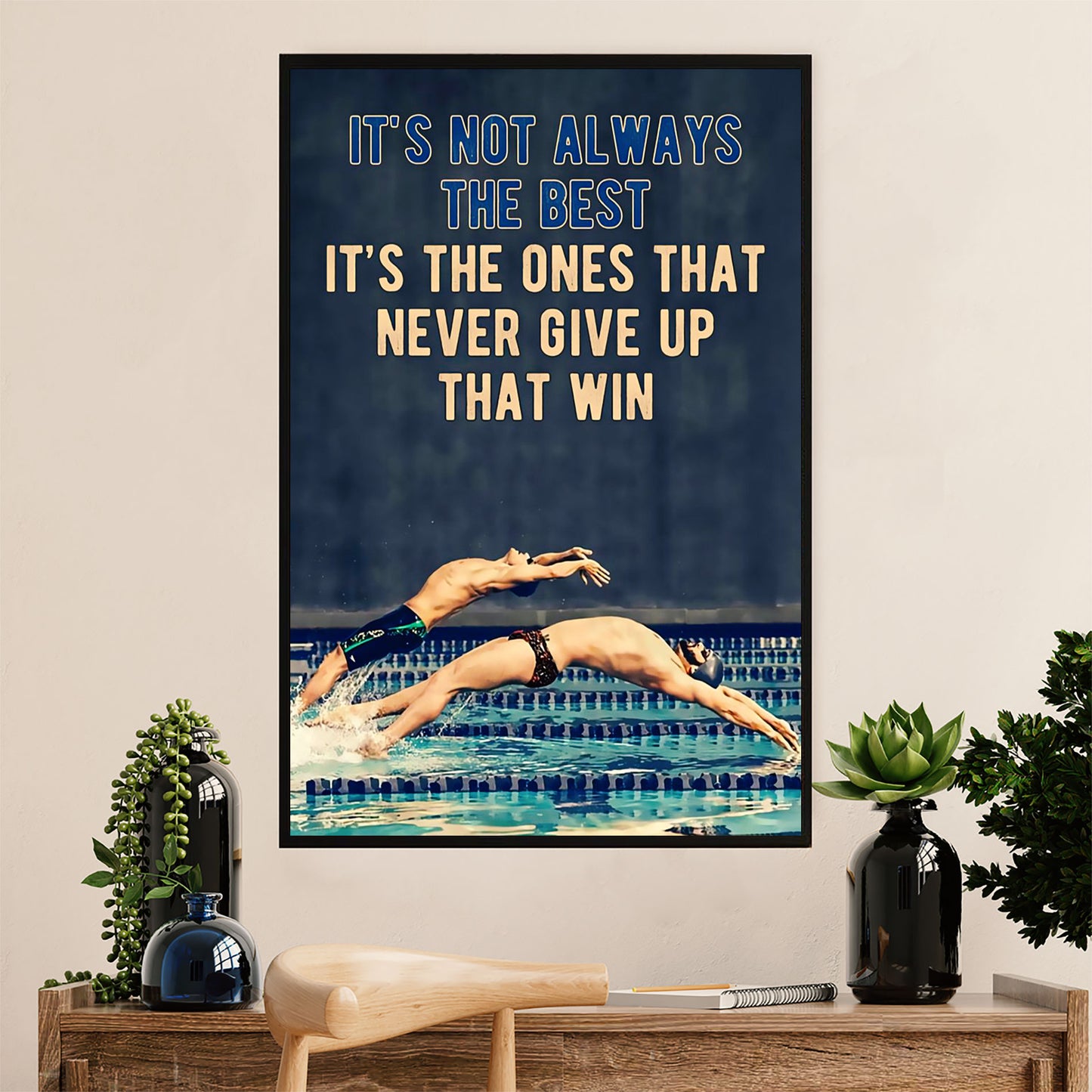 Swimming Poster Room Wall Art | Never Give Up | Gift for Swimmer