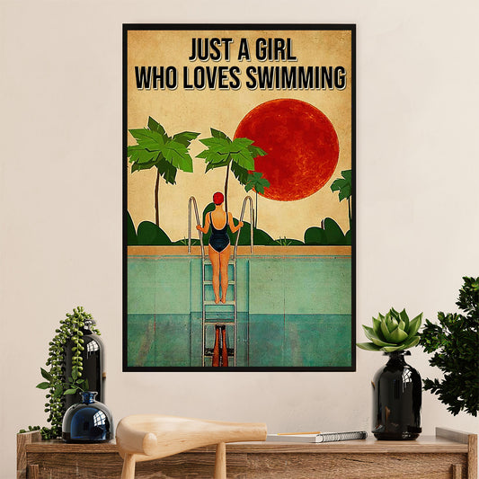 Swimming Poster Room Wall Art | Girl Loves Swimming | Gift for Swimmer