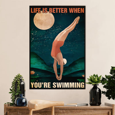 Swimming Poster Room Wall Art | Life is Better | Gift for Swimmer