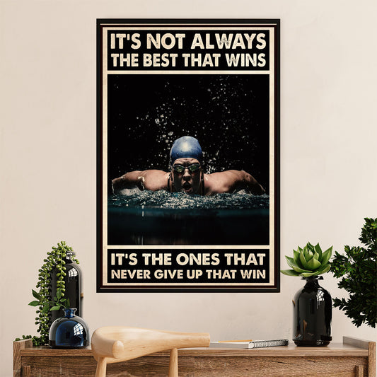 Swimming Poster Room Wall Art | Winners Never Give Up  | Gift for Swimmer
