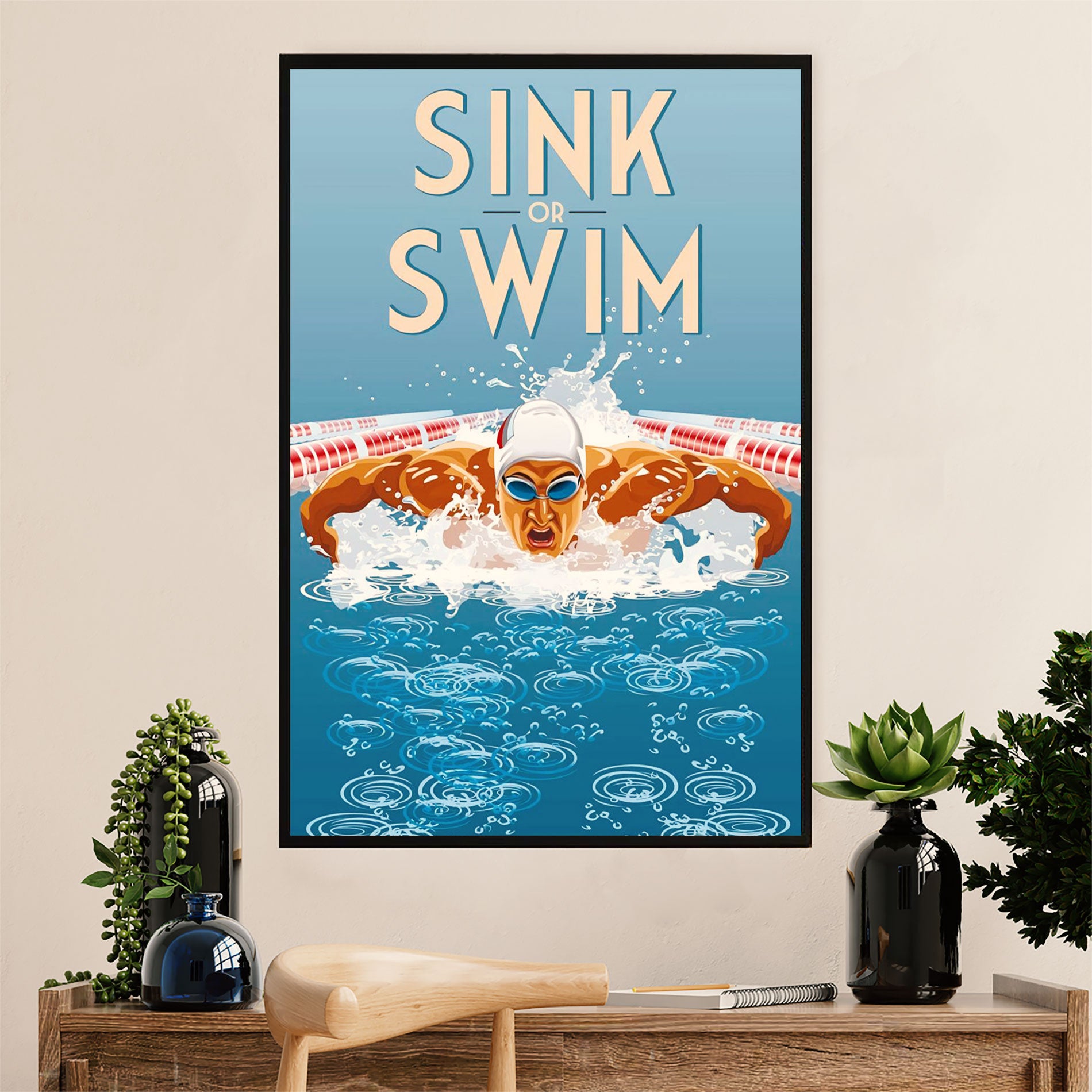 Swimming Poster Room Wall Art | Sink or Swim | Gift for Swimmer
