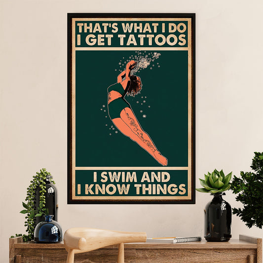 Swimming Poster Room Wall Art | I Get Tattoos I Swim | Gift for Swimmer