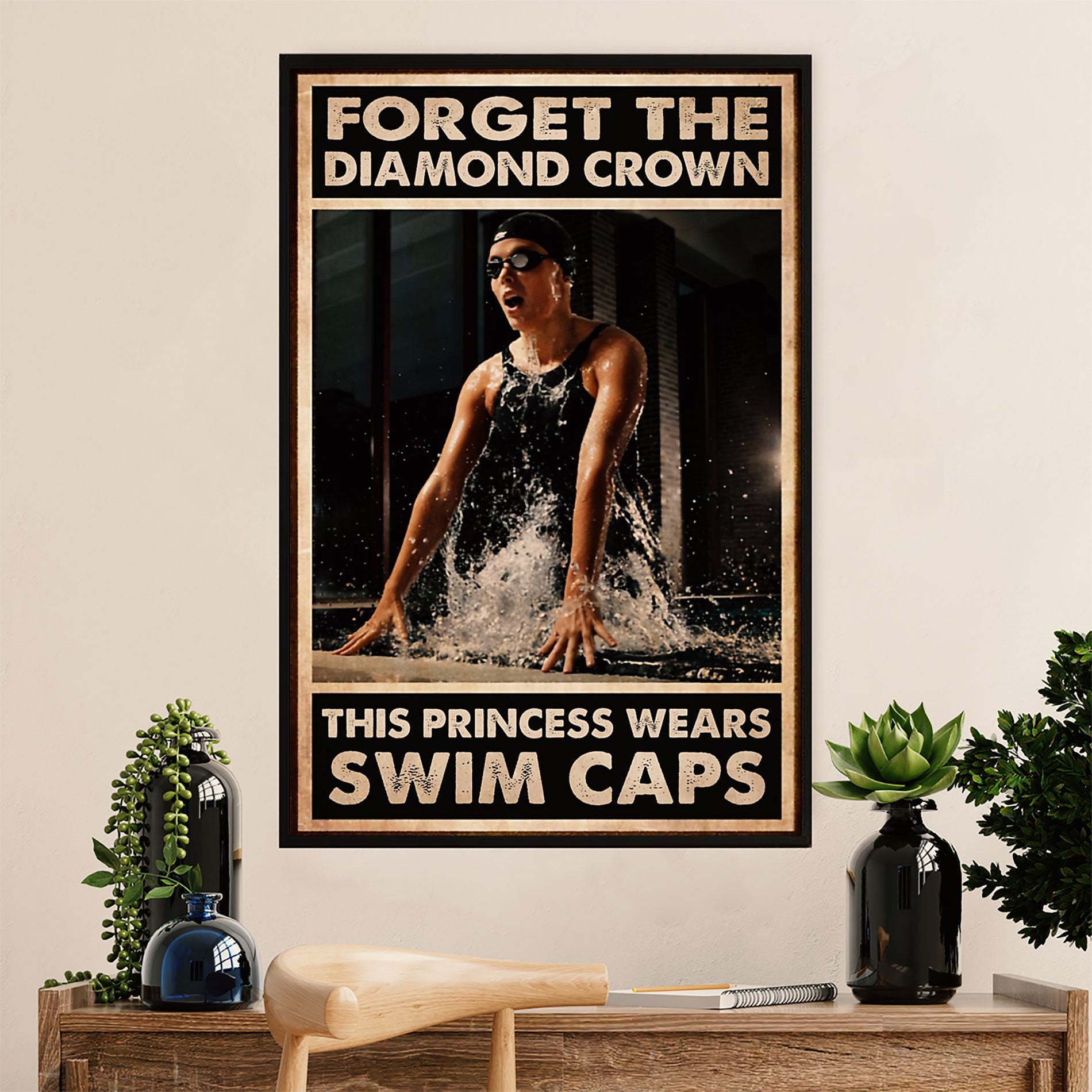 Swimming Poster Room Wall Art | Diamond Crowns | Gift for Swimmer