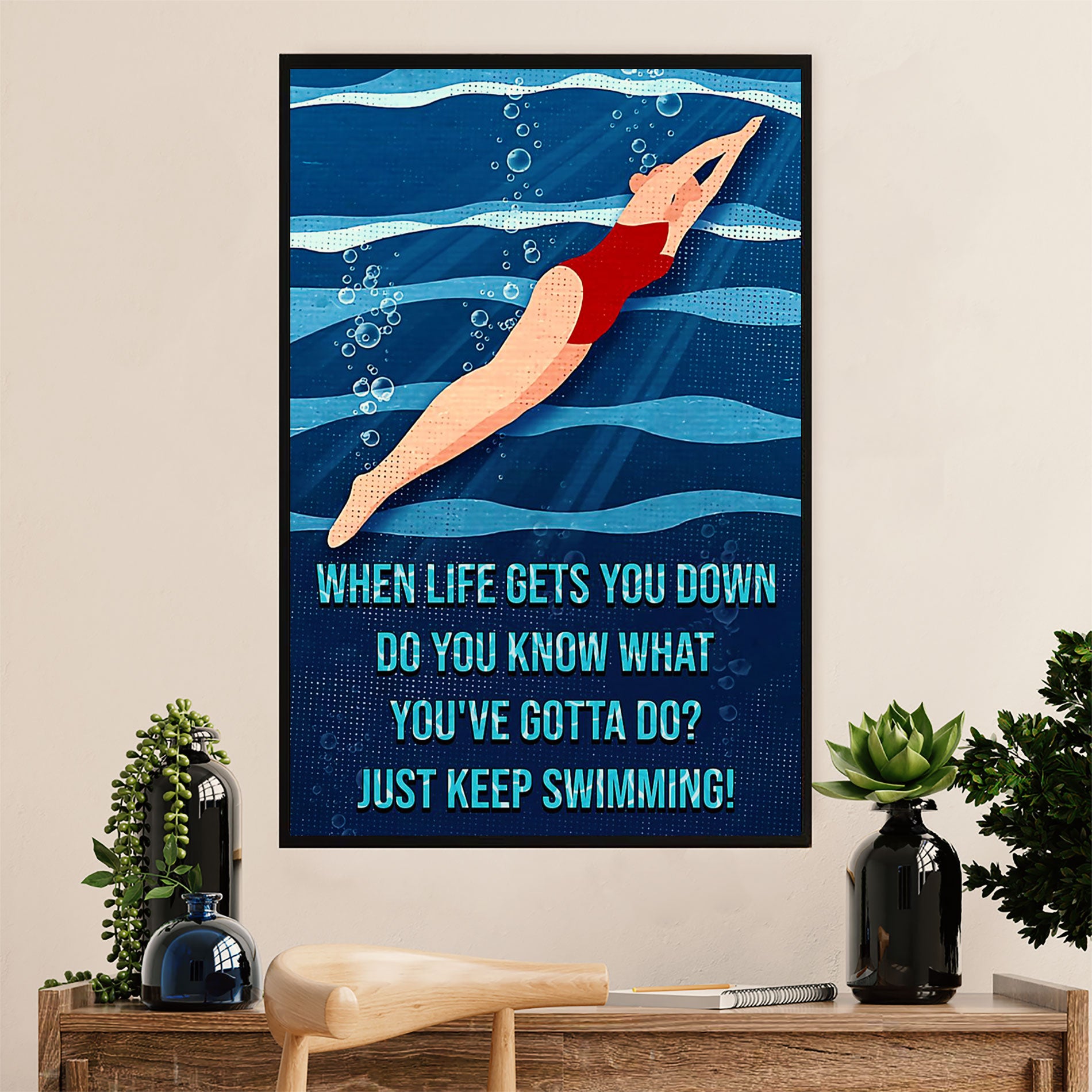Swimming Poster Room Wall Art | Keep Swimming Motivational | Gift for Swimmer