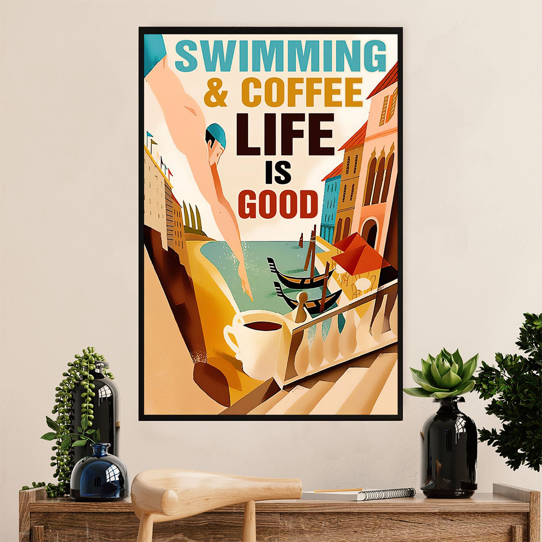 Swimming Poster Room Wall Art | Swimming & Coffee | Gift for Swimmer