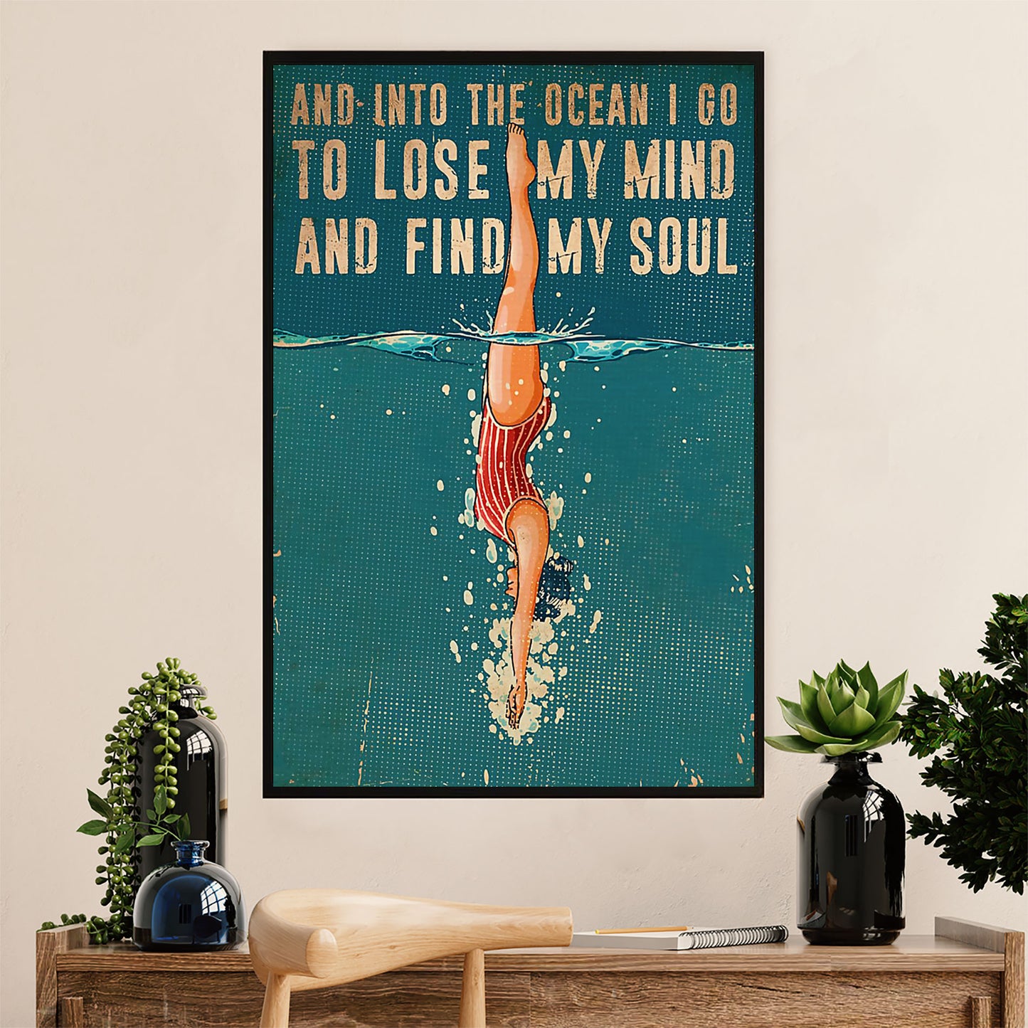 Swimming Poster Room Wall Art | Into The Ocean | Gift for Swimmer