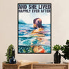 Swimming Poster Room Wall Art | She Lived Happily | Gift for Swimmer