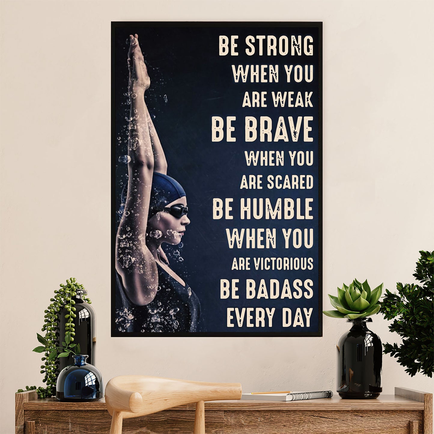 Swimming Poster Room Wall Art | Be Strong Be Brave | Gift for Swimmer