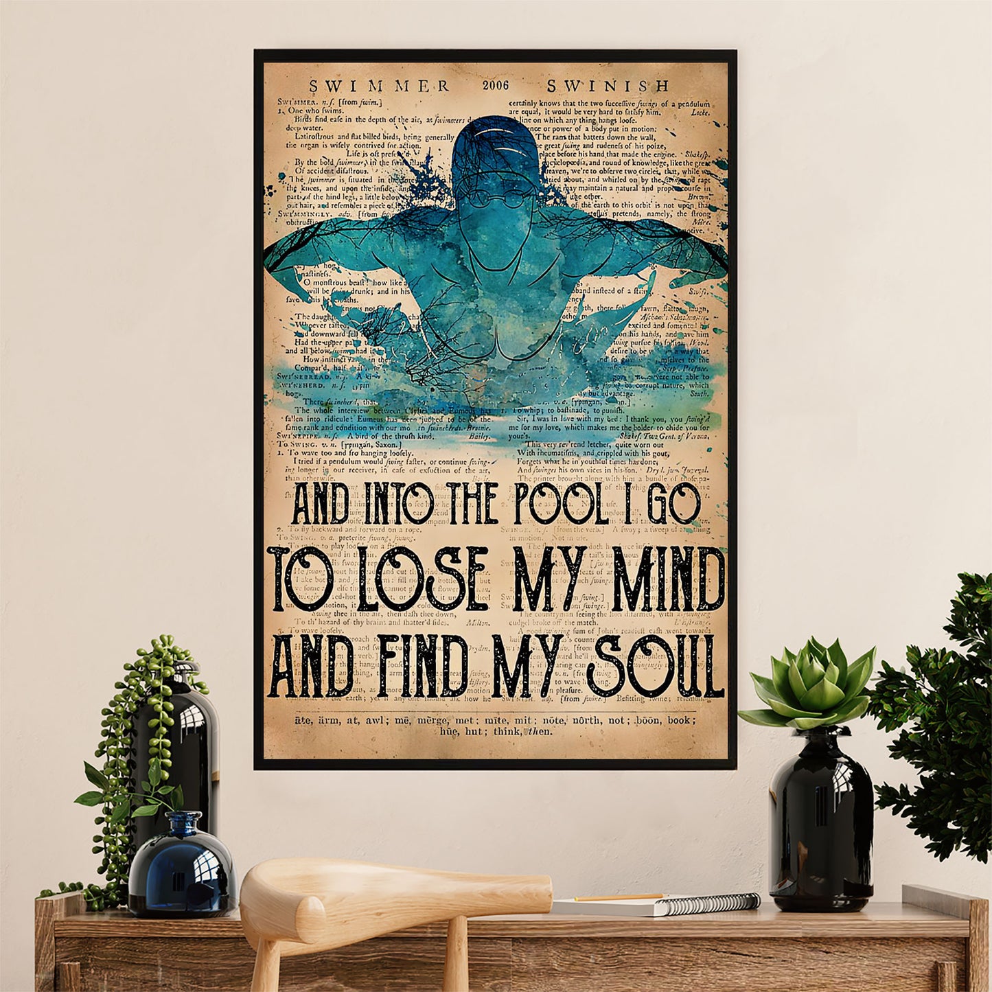 Swimming Poster Room Wall Art | Lose My Mind Find My Soul | Gift for Swimmer