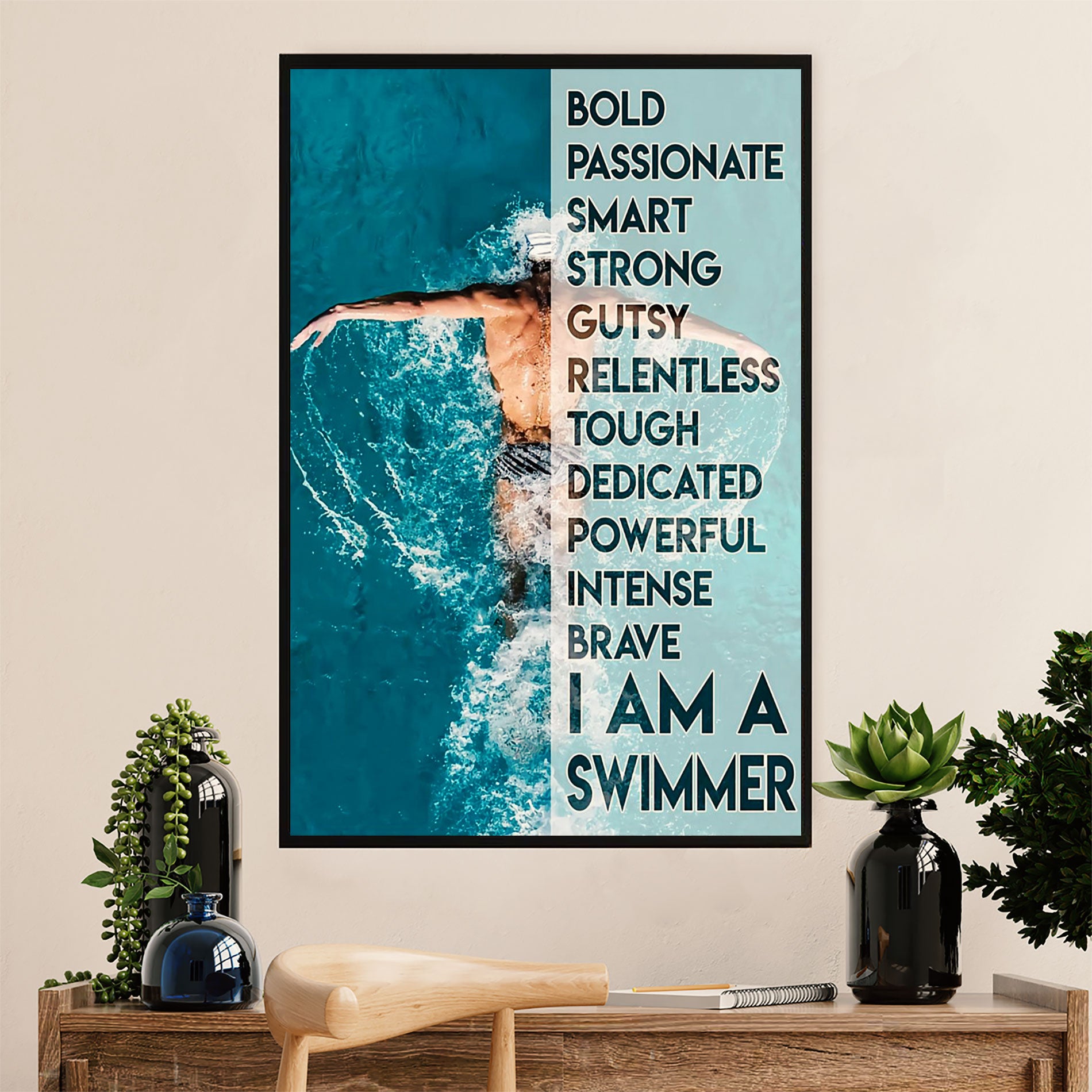 Swimming Poster Room Wall Art | Bold Passionate | Gift for Swimmer
