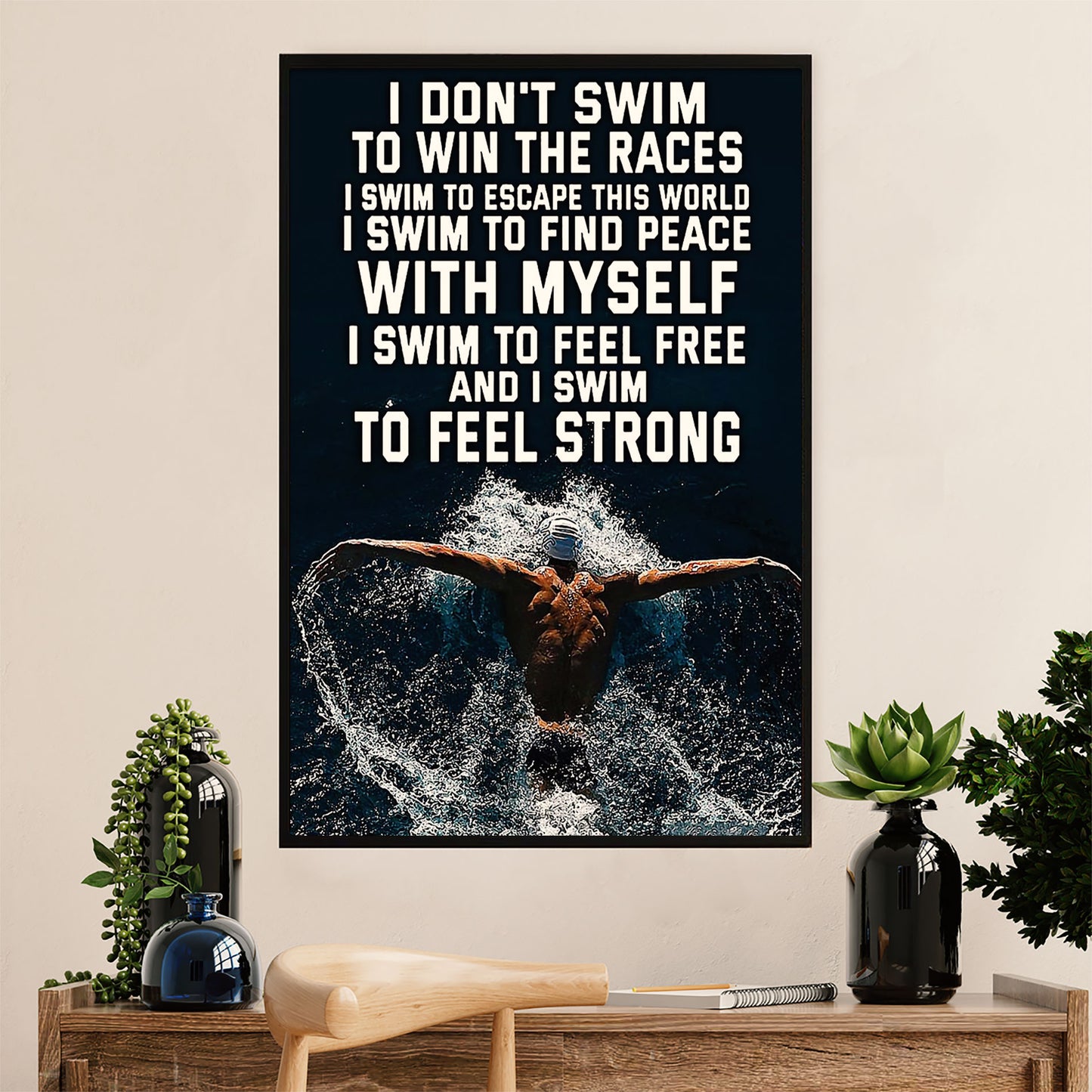 Swimming Poster Room Wall Art | Feel Strong | Gift for Swimmer
