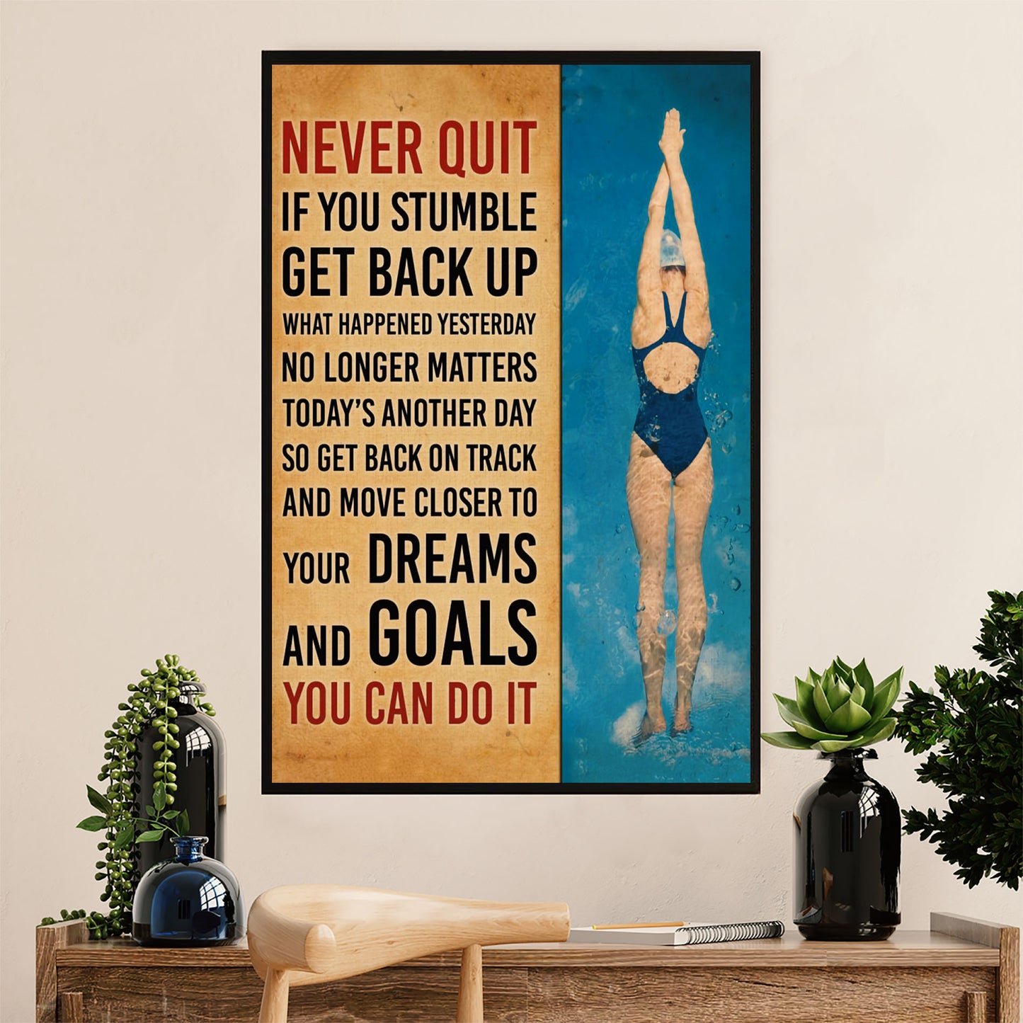Swimming Poster Room Wall Art | Dreams Goals | Gift for Swimmer