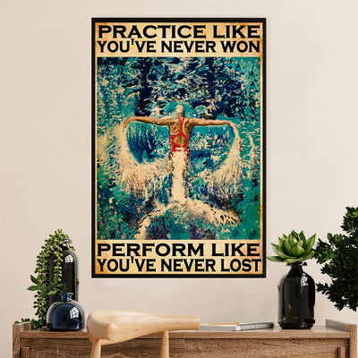 Swimming Poster Room Wall Art | Perform Like You've Never Lost | Gift for Swimmer