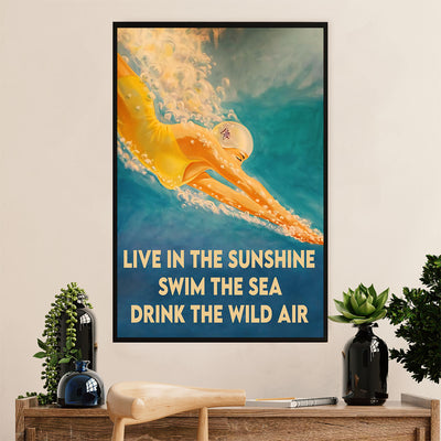 Swimming Poster Room Wall Art | Live In the Sunshine Swim The Sea | Gift for Swimmer