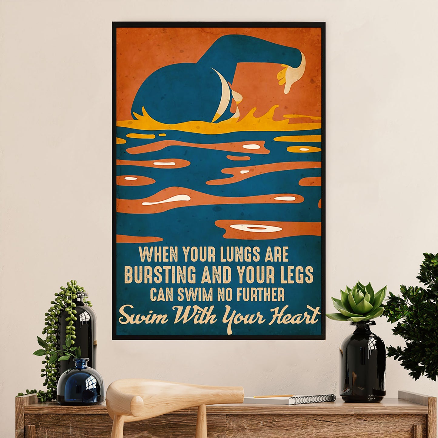 Swimming Poster Room Wall Art | Swim With Your Heart | Gift for Swimmer