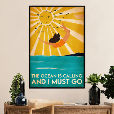 Swimming Poster Room Wall Art | Ocean Is Calling | Gift for Swimmer