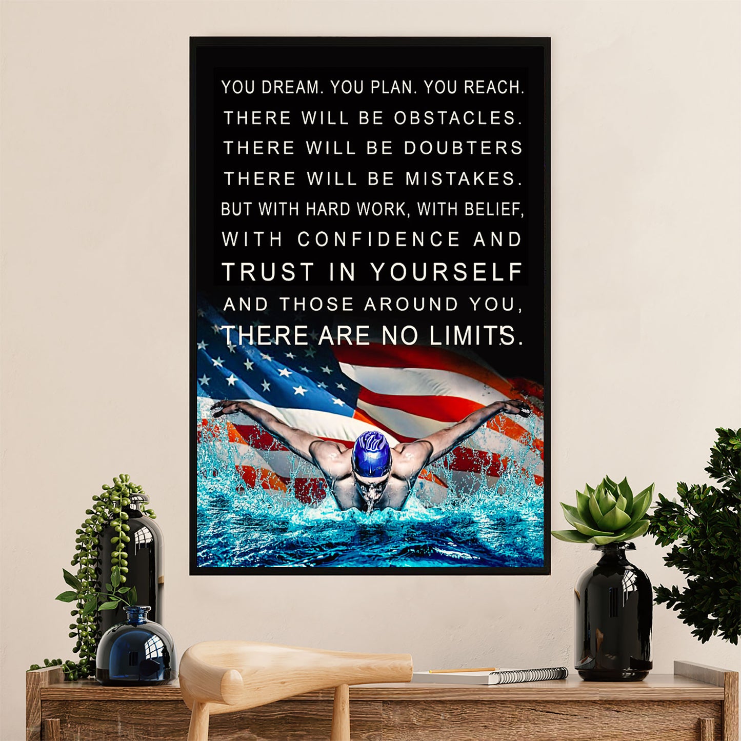 Swimming Poster Room Wall Art | Dream Plan Reach | Gift for Swimmer