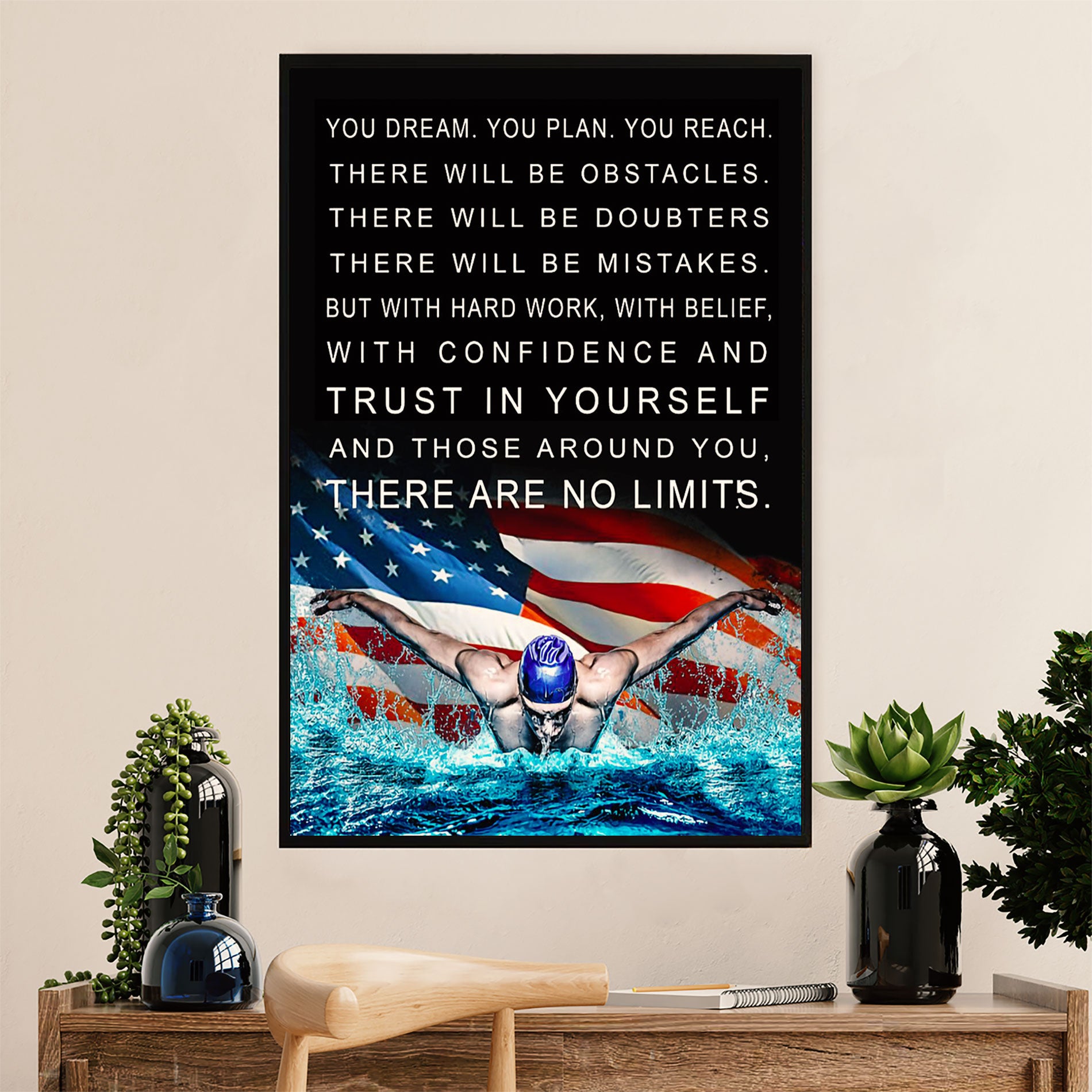 Swimming Poster Room Wall Art | Dream Plan Reach | Gift for Swimmer