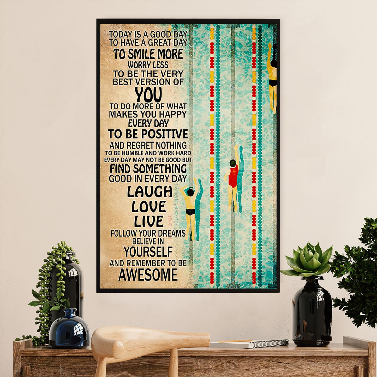 Swimming Poster Room Wall Art | Laugh Love live | Gift for Swimmer