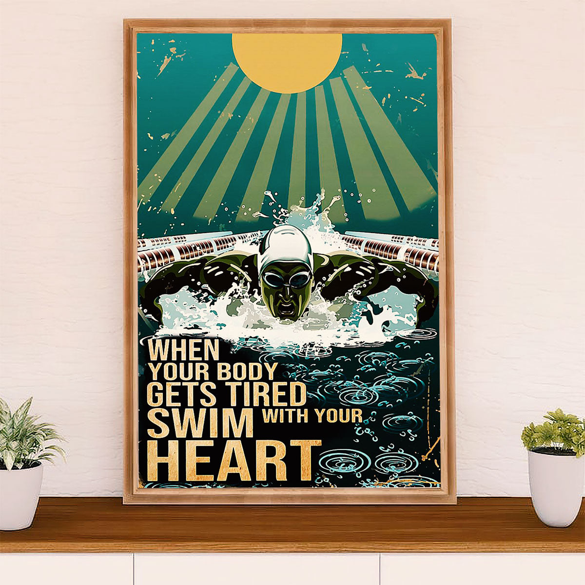 Swimming Poster Room Wall Art | Swim With Your Heart | Gift for Swimmer