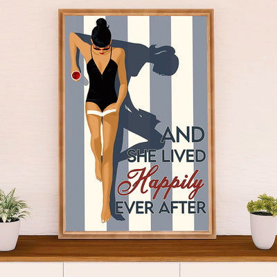 Swimming Poster Room Wall Art | She lived Happily | Gift for Swimmer