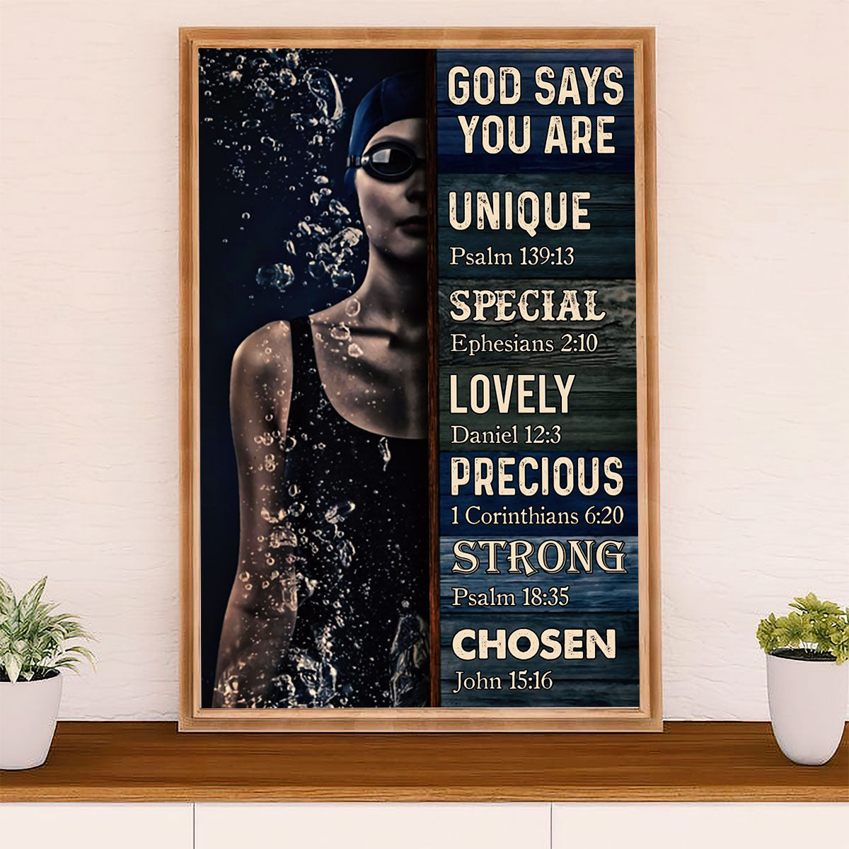 Swimming Poster Room Wall Art | God Says You Are | Gift for Swimmer