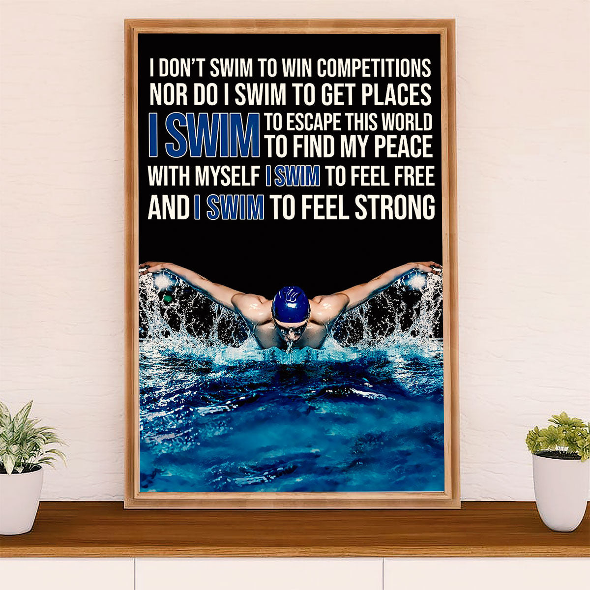Swimming Poster Room Wall Art | Swim To Feel Free | Gift for Swimmer