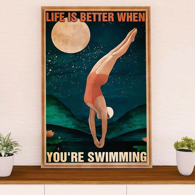 Swimming Poster Room Wall Art | Life is Better | Gift for Swimmer