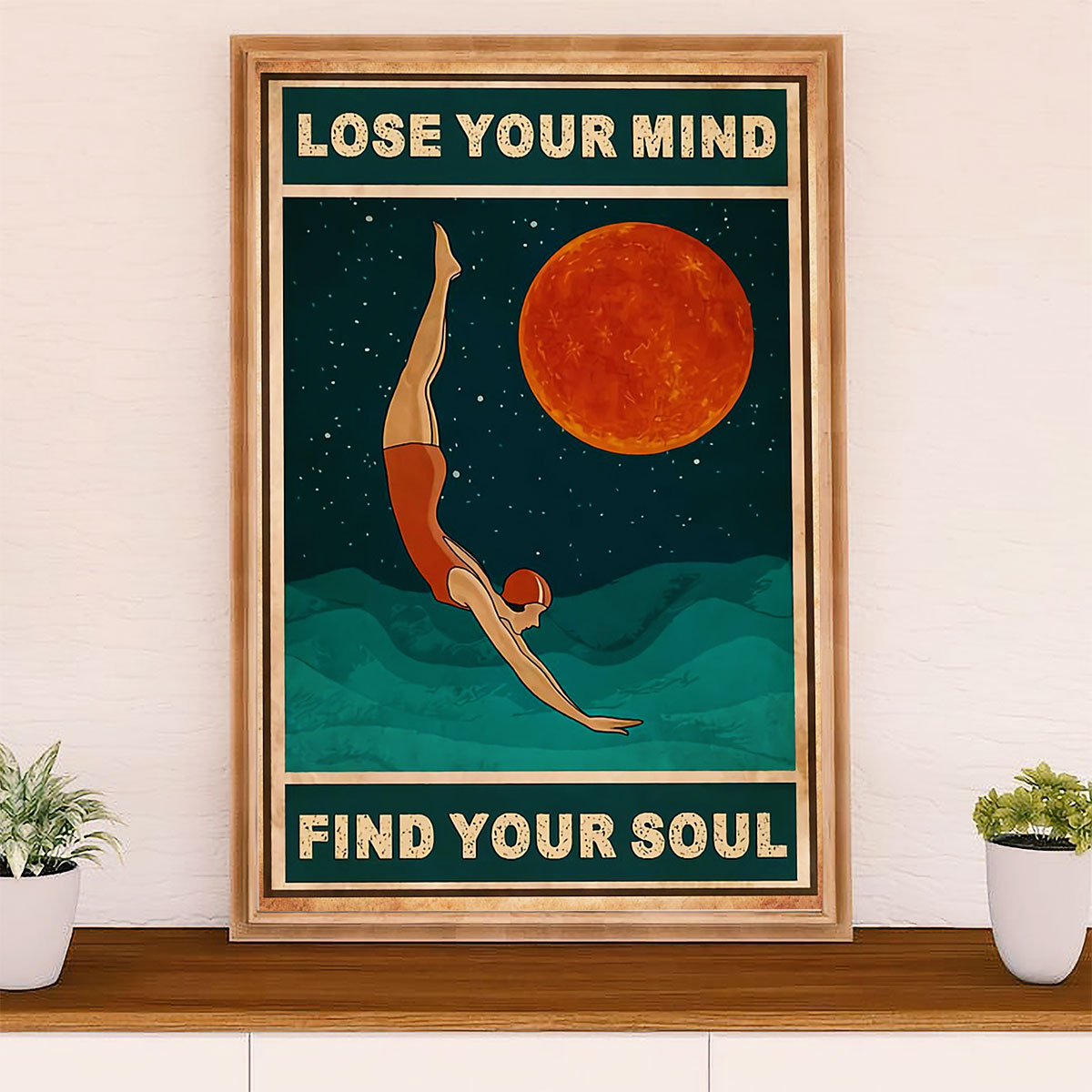 Swimming Poster Room Wall Art | Woman In The Moon | Gift for Swimmer