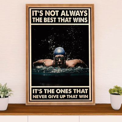 Swimming Poster Room Wall Art | Winners Never Give Up  | Gift for Swimmer