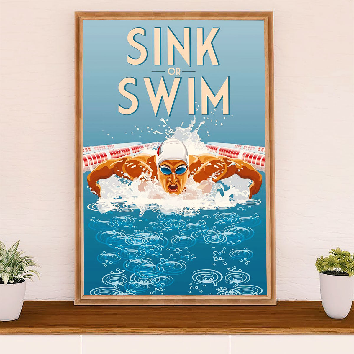Swimming Poster Room Wall Art | Sink or Swim | Gift for Swimmer